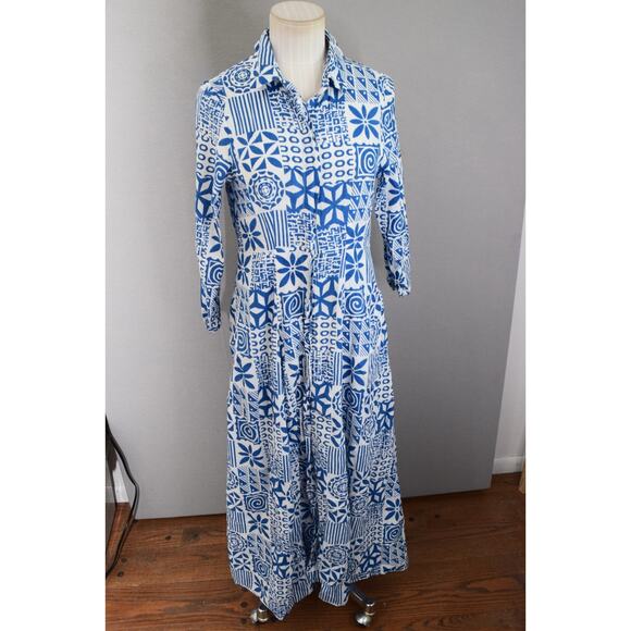 Julia Amory Women's Blue Floral 100% Cotton Made In India Dress Small - Picture 1 of 6
